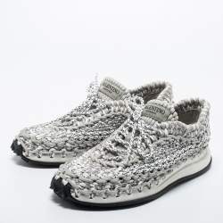 Pre Owned Valentino Grey/White Knit Fabric Lace Up Sneakers Size 43.5