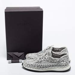 Pre Owned Valentino Grey/White Knit Fabric Lace Up Sneakers Size 43.5
