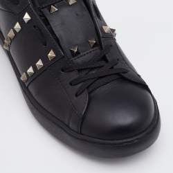 Valentino Black Leather Rockstud Untitled Low Top Sneakers Size 39.5