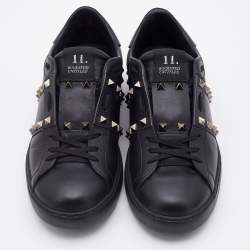 Valentino Black Leather Rockstud Untitled Low Top Sneakers Size 39.5
