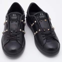 Valentino Black Leather Rockstud Untitled Low Top Sneakers Size 39.5