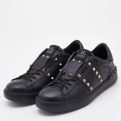 Valentino Black Leather Rockstud Untitled Low Top Sneakers Size 39.5