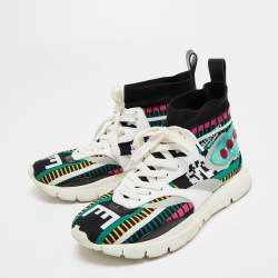 Valentino Multicolor Fabric and  Leather Lace Up Sneakers Size 40