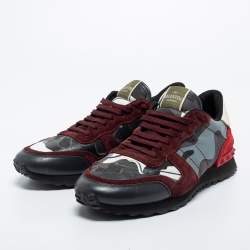 Valentino Multicolor Camouflage Canvas and Leather Rockrunner Sneakers Size 43