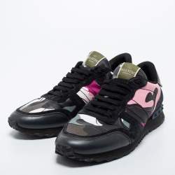 Valentino Multicolor Camouflage Canvas, Leather and Suede Rockrunner Sneakers Size 43