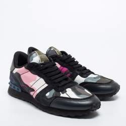 Valentino Multicolor Camouflage Canvas, Leather and Suede Rockrunner Sneakers Size 43
