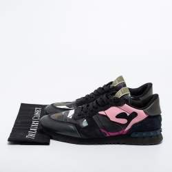 Valentino Multicolor Camouflage Canvas, Leather and Suede Rockrunner Sneakers Size 43