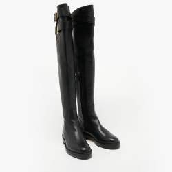 Pre Owned Valentino Black Leather Over the Knee Boots Size 39.5