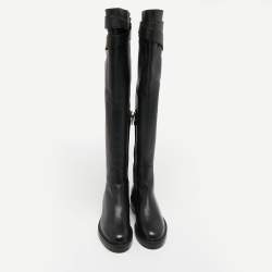 Pre Owned Valentino Black Leather Over the Knee Boots Size 39.5