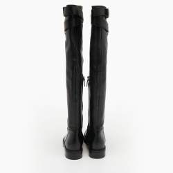 Pre Owned Valentino Black Leather Over the Knee Boots Size 39.5