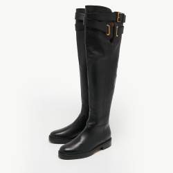 Pre Owned Valentino Black Leather Over the Knee Boots Size 39.5