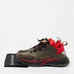 Valentino Green/Red Fabric and Leather Bounce Sneakers Size 44