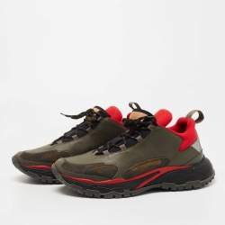 Valentino Green/Red Fabric and Leather Bounce Sneakers Size 44