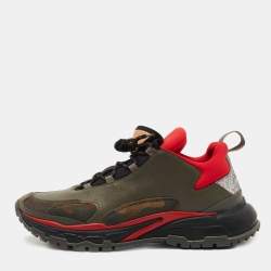 Valentino Green/Red Fabric and Leather Bounce Sneakers Size 44
