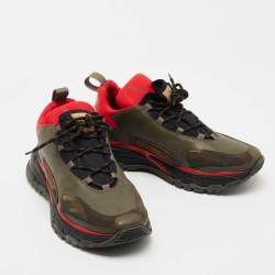 Valentino Green/Red Fabric and Leather Bounce Sneakers Size 44