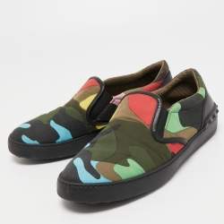Valentino Multicolor Camouflage Print Canvas And Leather Slip On Sneakers Size 42