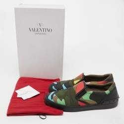 Valentino Multicolor Camouflage Print Canvas And Leather Slip On Sneakers Size 42