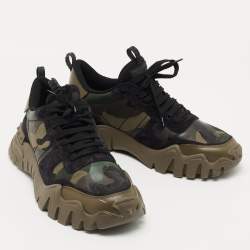 Pre Owned Valentino Multicolor Canvas and Leather Lace Up Sneakers Size 43.5