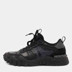 Pre Owned Valentino Black Camo Print Canvas and Leather Rockrunner Sneakers Size 43