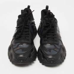 Pre Owned Valentino Black Camo Print Canvas and Leather Rockrunner Sneakers Size 43