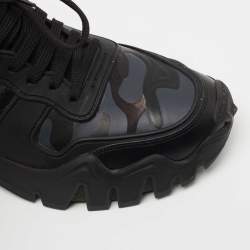 Pre Owned Valentino Black Camo Print Canvas and Leather Rockrunner Sneakers Size 43