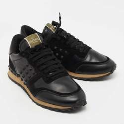 Pre Owned Valentino Black Leather and Suede  Rockstud Sneakers Size 42