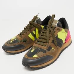 Valentino Multicolor Camo Print Canvas, Leather and Suede Rockrunner Sneakers Size 40