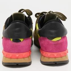 Valentino Multicolor Camo Print Canvas, Leather and Suede Rockrunner Sneakers Size 40