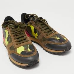 Valentino Multicolor Camo Print Canvas, Leather and Suede Rockrunner Sneakers Size 40
