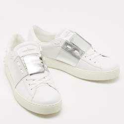مملوكة مسبقًا Valentino White/Silver Leather Open Sneakers Size 41