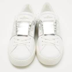 مملوكة مسبقًا Valentino White/Silver Leather Open Sneakers Size 41