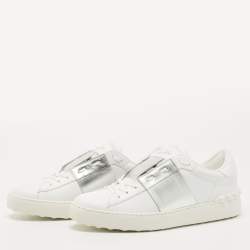 مملوكة مسبقًا Valentino White/Silver Leather Open Sneakers Size 41