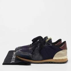Pre Owned Valentino Tricolor Mesh, Leather and Suede Rockrunner Sneakers Size 40