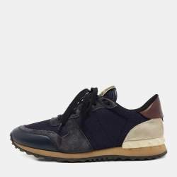 Pre Owned Valentino Tricolor Mesh, Leather and Suede Rockrunner Sneakers Size 40