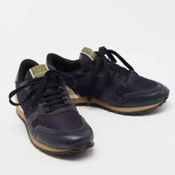 Pre Owned Valentino Tricolor Mesh, Leather and Suede Rockrunner Sneakers Size 40