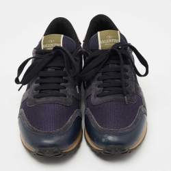 Pre Owned Valentino Tricolor Mesh, Leather and Suede Rockrunner Sneakers Size 40