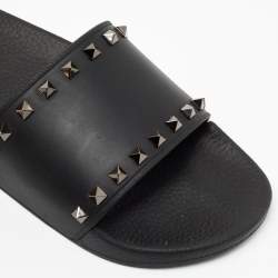 Valentino Black Rubber Rockstud Slides Size 44