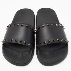 Valentino Black Rubber Rockstud Slides Size 44