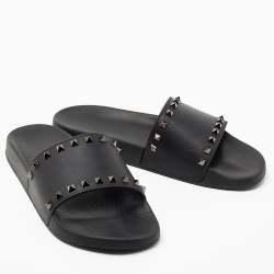 Valentino Black Rubber Rockstud Slides Size 44