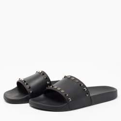 Valentino Black Rubber Rockstud Slides Size 44