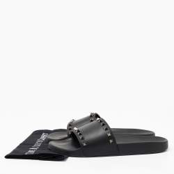 Valentino Black Rubber Rockstud Slides Size 44
