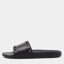 Valentino Black Rubber Rockstud Slides Size 44