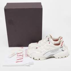 Pre Owned Valentino White Leather and Canvas Climbers VLogo Sneakers Size 42