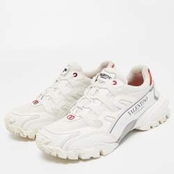 Pre Owned Valentino White Leather and Canvas Climbers VLogo Sneakers Size 42
