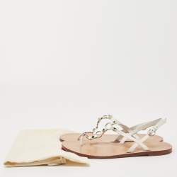 Pre Owned Valentino White Leather Ankle Strap Flat Sandals Size 40