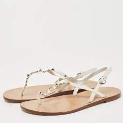 Pre Owned Valentino White Leather Ankle Strap Flat Sandals Size 40