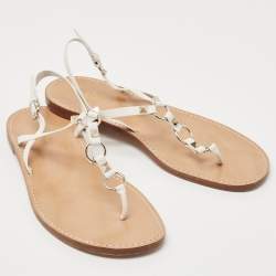 Pre Owned Valentino White Leather Ankle Strap Flat Sandals Size 40