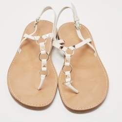 Pre Owned Valentino White Leather Ankle Strap Flat Sandals Size 40