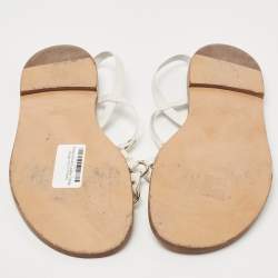 Pre Owned Valentino White Leather Ankle Strap Flat Sandals Size 40