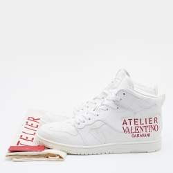 Pre Owned Valentino White Leather Atelier High Top Sneakers Size 44